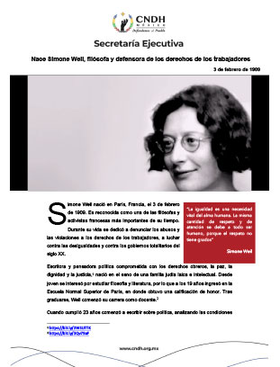 Nace Simone Weil, filósofa y defensora de los derechos de los trabajadores