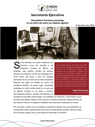 Venustiano Carranza promulga  la Ley del 6 de enero en materia agraria