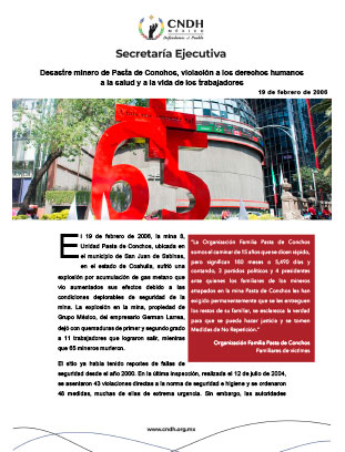 Desastre minero de Pasta de Conchos, violación a los derechos humanos a la salud y a la vida de los trabajadores