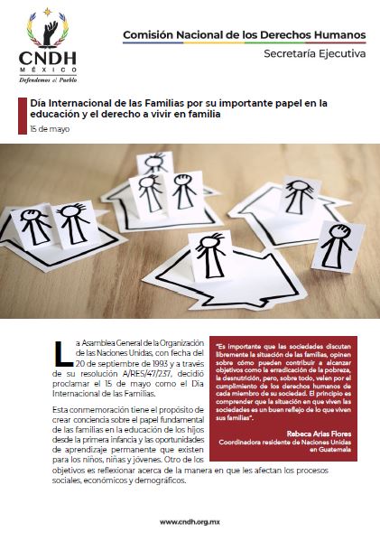 Día Internacional de las Familias por su importante papel en la educación y el derecho a vivir en familia