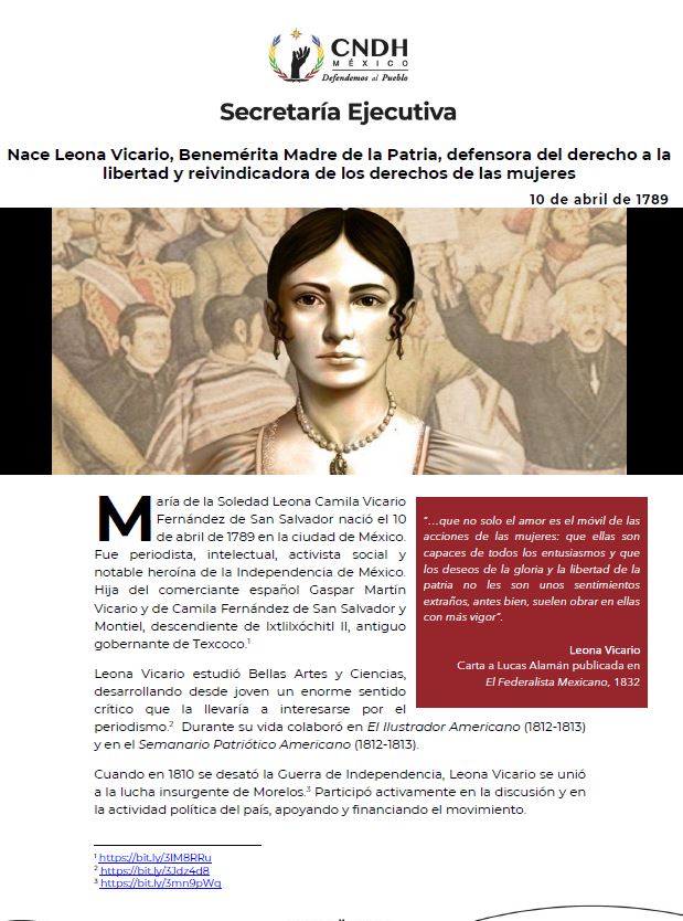 Nace Leona Vicario, Benemérita Madre de la Patria, defensora del derecho a la libertad y reivindicadora de los derechos de las mujeres