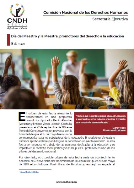 Día del Maestro y la Maestra, promotores del derecho a la educación