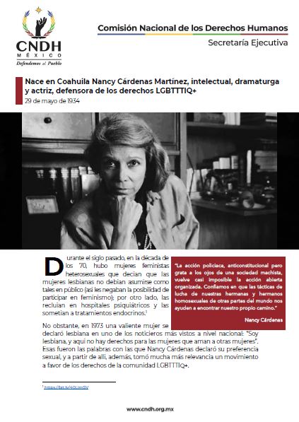 Nace en Coahuila Nancy Cárdenas Martínez, intelectual, dramaturga y actriz, defensora de los derechos LGBTTTIQ+