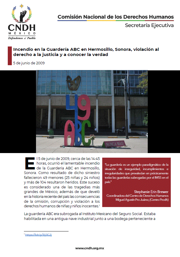 Incendio en la Guardería ABC en Hermosillo, Sonora, violación al derecho a la justicia y a conocer la verdad