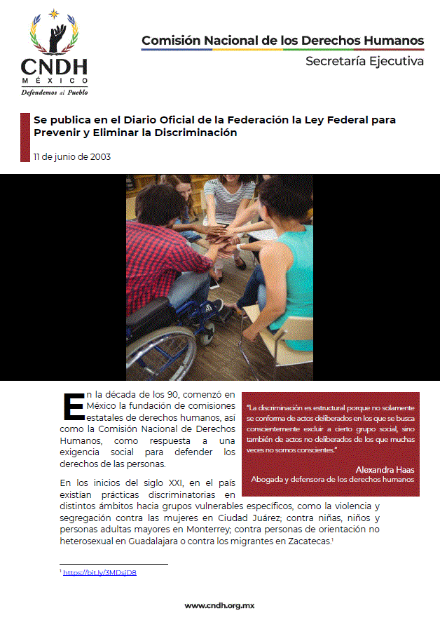Se publica en el Diario Oficial de la Federación la Ley Federal para Prevenir y Eliminar la Discriminación