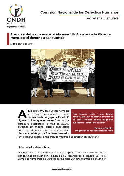 Aparición del nieto desaparecido: Abuelas de la Plaza de Mayo, por el derecho a ser buscado