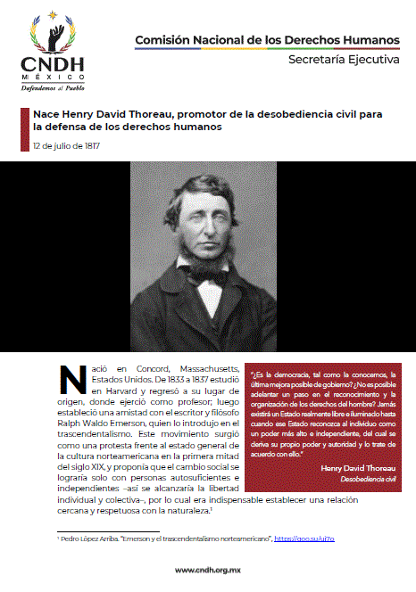Nace Henry David Thoreau, promotor de la desobediencia civil para la defensa de los derechos humanos