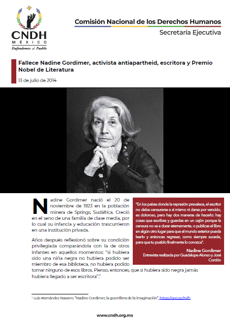 Fallece Nadine Gordimer, activista antiapartheid, escritora y Premio Nobel de Literatura