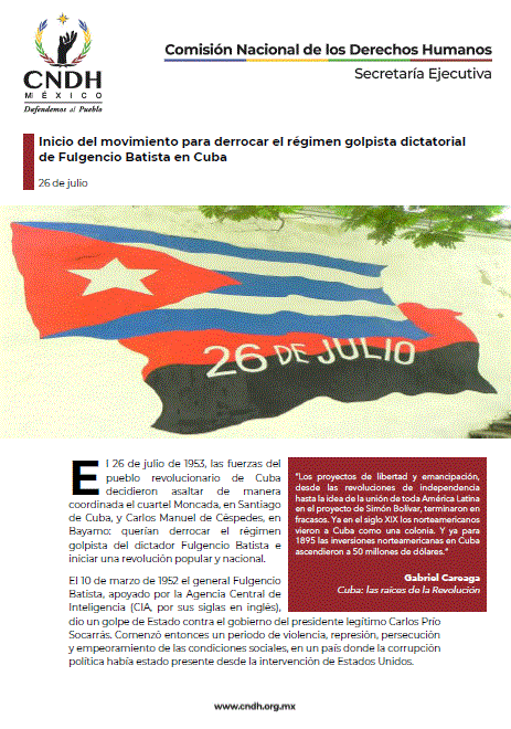 Inicio del movimiento para derrocar el régimen golpista dictatorial de Fulgencio Batista en Cuba
