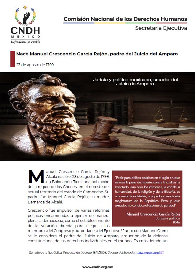 Nace Manuel Crescencio García Rejón, padre del Juicio del Amparo
