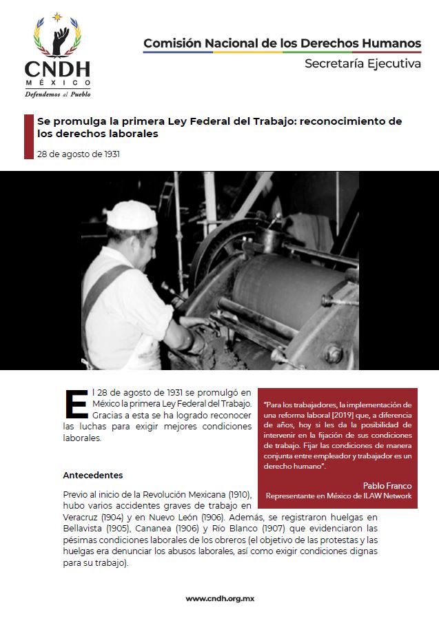 Se promulga la primera Ley Federal del Trabajo: reconocimiento de los derechos laborales