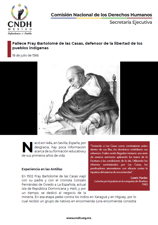 Fallece Fray Bartolomé de las Casas, defensor de la libertad de los pueblos indígenas