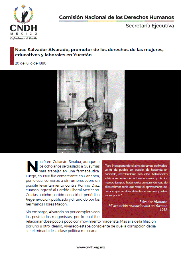Nace Salvador Alvarado, promotor de los derechos de las mujeres, educativos y laborales en Yucatán