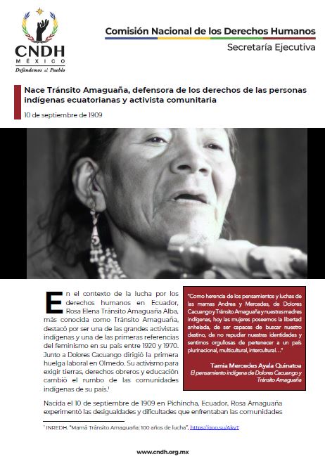 Nace Tránsito Amaguaña, defensora de los derechos de las personas indígenas ecuatorianas y activista comunitaria