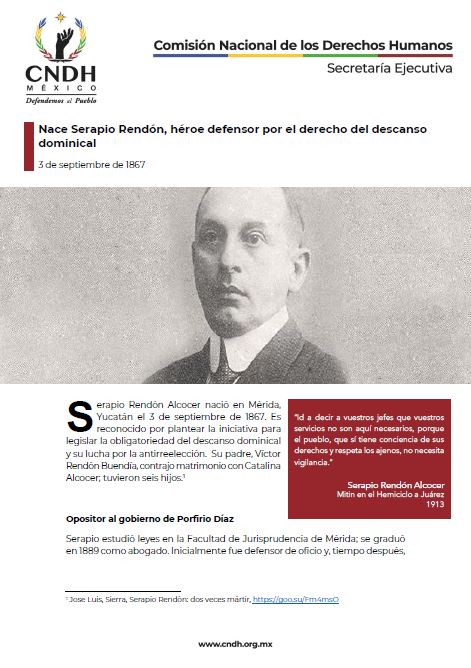 Nace Serapio Rendón, héroe defensor por el derecho del descanso dominical