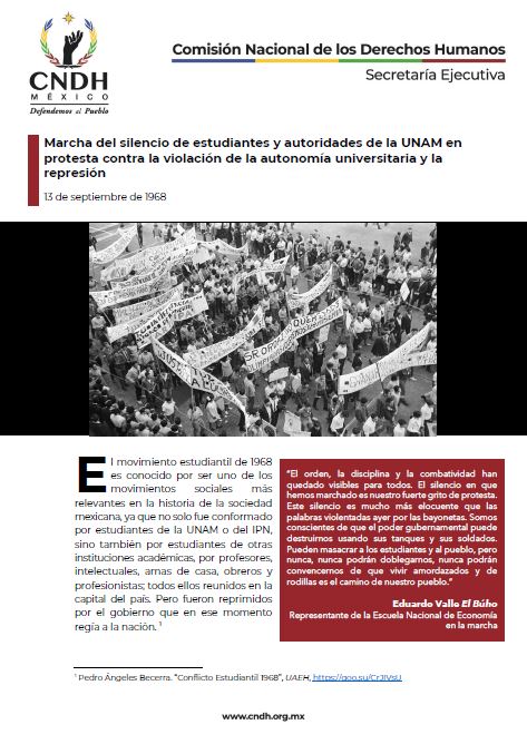 Marcha del silencio de estudiantes y autoridades de la UNAM en protesta contra la violación de la autonomía universitaria y la represión