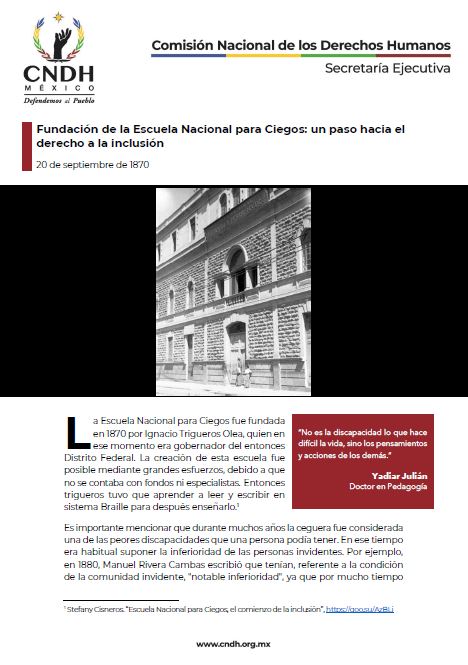 Fundación de la Escuela Nacional para Ciegos: un paso hacia el derecho a la inclusión