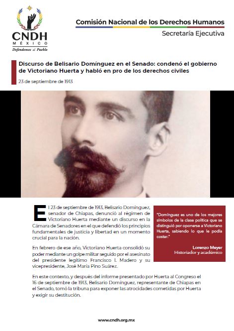 Discurso de Belisario Domínguez en el Senado: condenó el gobierno de Victoriano Huerta y habló en pro de los derechos civiles