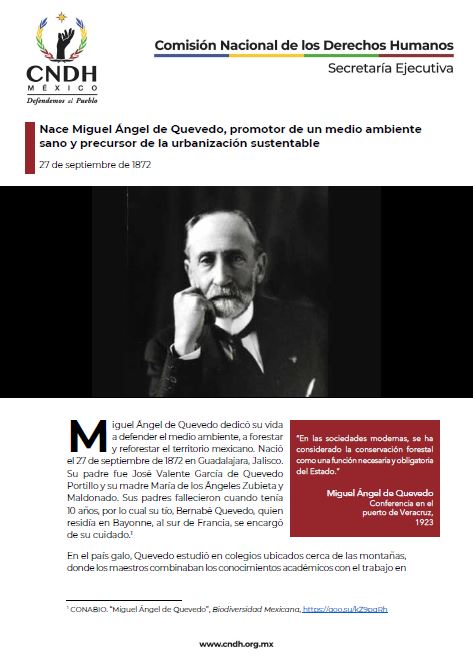 Nace Miguel Ángel de Quevedo, promotor de un medio ambiente sano y precursor de la urbanización sustentable