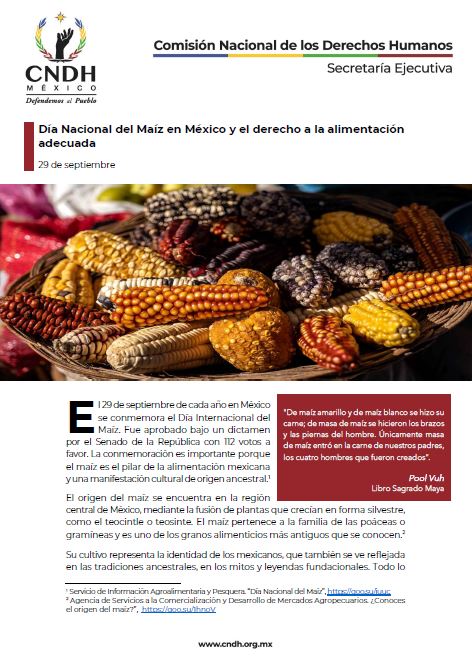 Día Nacional del Maíz en México y el derecho a la alimentación adecuada