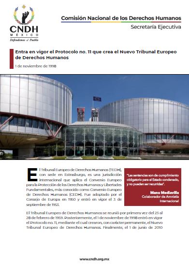 Entra en vigor el Protocolo no. 11 que crea el Nuevo Tribunal Europeo de Derechos Humanos