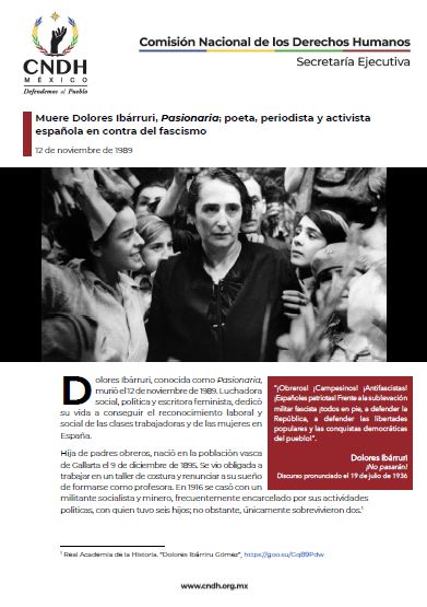 Muere Dolores Ibárruri, Pasionaria; poeta, periodista y activista española en contra del fascismo