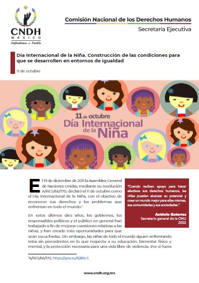 Día Internacional de la Niña. Construcción de las condiciones para que se desarrollen en entornos de igualdad