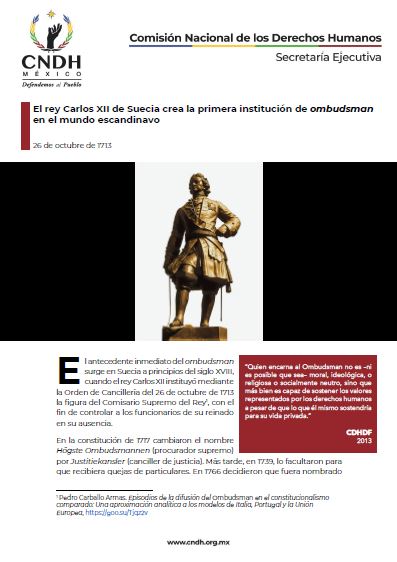 El rey Carlos XII de Suecia crea la primera institución de ombudsman en el mundo escandinavo