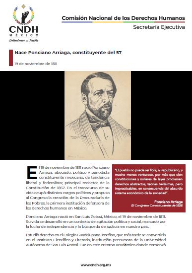 Nace Ponciano Arriaga, constituyente del 57