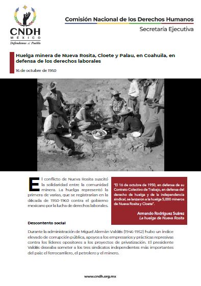 Huelga minera de Nueva Rosita, Cloete y Palau, en Coahuila, en defensa de los derechos laborales