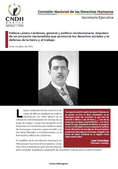 Fallece Lázaro Cárdenas, general y político revolucionario, impulsor de un proyecto nacionalista que promovía los derechos sociales y la defensa de la tierra y el trabajo