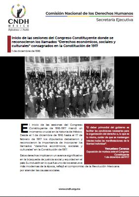 Inicio de las sesiones del Congreso Constituyente donde se reconocieron los llamados "Derechos económicos, sociales y culturales" consagrados en la Constitución de 1917