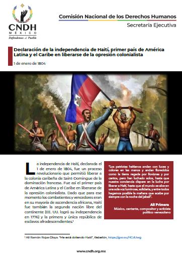 Declaración de la independencia de Haití, primer país de América Latina y el Caribe en liberarse de la opresión colonialista
