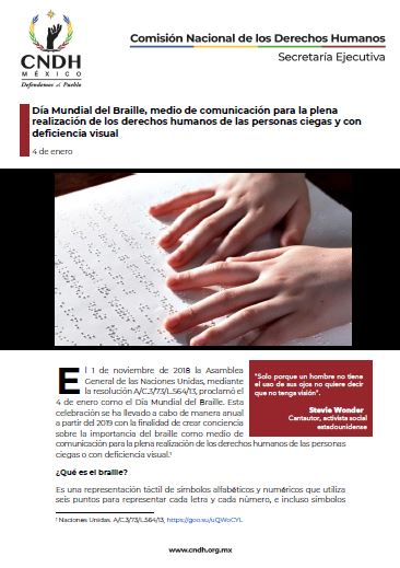 Día Mundial del Braille, medio de comunicación para la plena realización de los derechos humanos de las personas ciegas y con deficiencia visual
