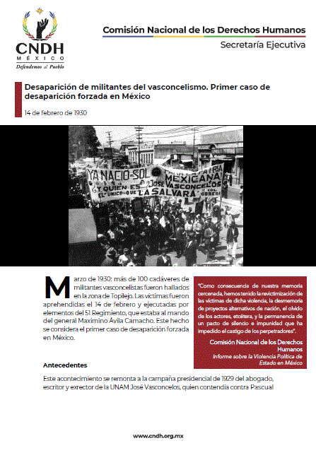 Desaparición de militantes del vasconcelismo. Primer caso de desaparición forzada en México