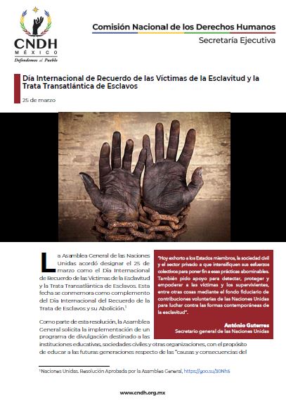 Día Internacional de Recuerdo de las Víctimas de la Esclavitud y la Trata Transatlántica de Esclavos
