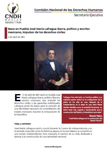 Nace en Puebla José María Lafragua Ibarra, político y escritor mexicano, impulsor de los derechos civiles