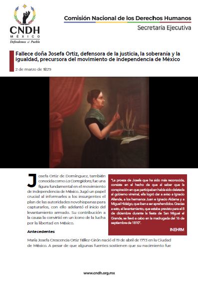 Fallece doña Josefa Ortiz, defensora de la justicia, la soberanía y la igualdad, precursora del movimiento de independencia de México