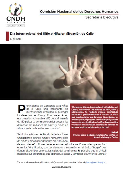 Día Internacional del Niño o Niña en Situación de Calle