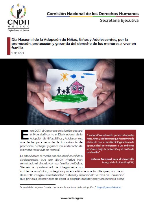 Día Nacional de la Adopción de Niñas, Niños y Adolescentes, por la promoción, protección y garantía del derecho de los menores a vivir en familia