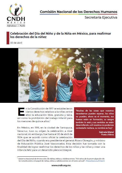 Celebración del Día del Niño y de la Niña en México, para reafirmar los derechos de la niñez