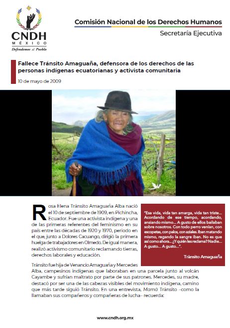 Fallece Tránsito Amaguaña, defensora de los derechos de las personas indígenas ecuatorianas y activista comunitaria