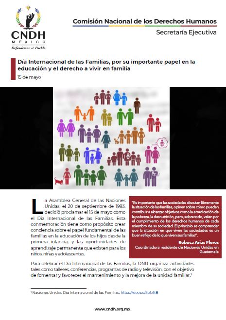 Día Internacional de las Familias, por su importante papel en la educación y el derecho a vivir en familia
