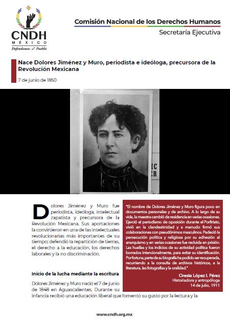 Nace Dolores Jiménez y Muro, periodista e ideóloga, precursora de la Revolución Mexicana