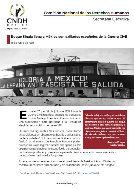 Buque Sinaia llega a México con exiliados españoles de la Guerra Civil