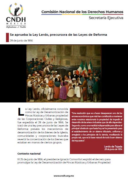 Se aprueba la Ley Lerdo, precursora de las Leyes de Reforma