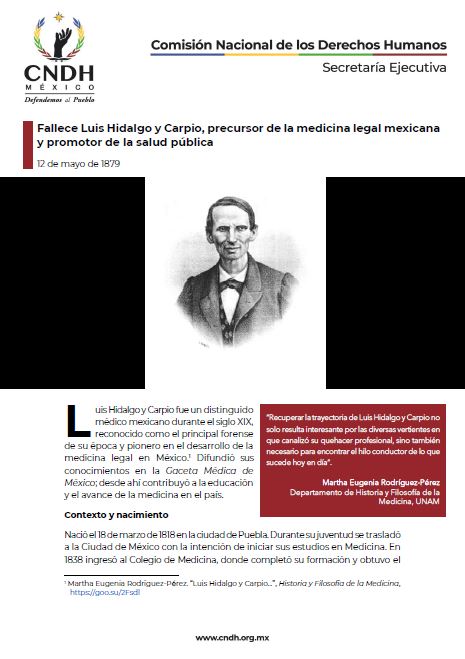 Fallece Luis Hidalgo y Carpio, precursor de la medicina legal mexicana y promotor de la salud pública