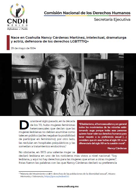 Nace en Coahuila Nancy Cárdenas Martínez, intelectual, dramaturga y actriz, defensora de los derechos LGBTTTIQ+
