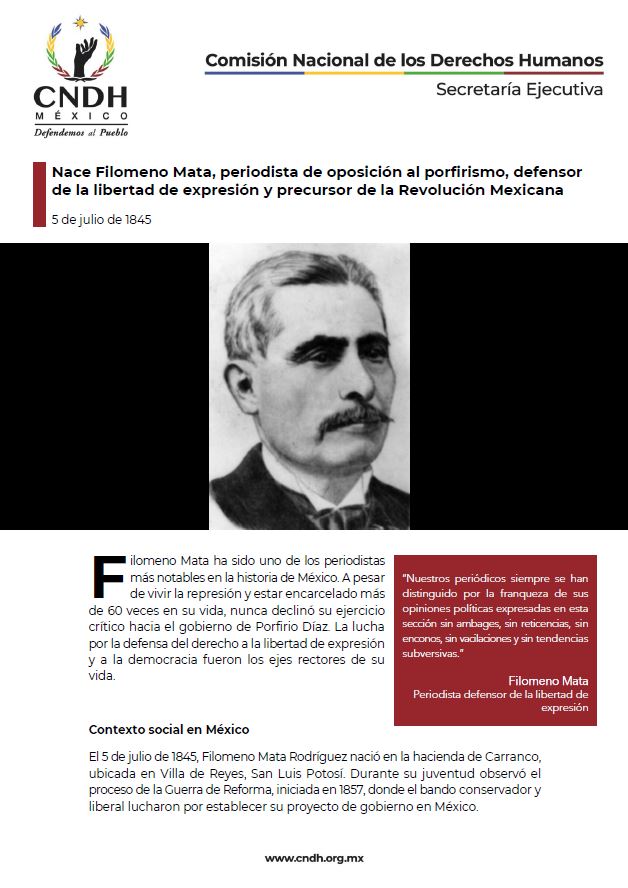 Nace Filomeno Mata, periodista de oposición al porfirismo, defensor de la libertad de expresión y precursor de la Revolución Mexicana
