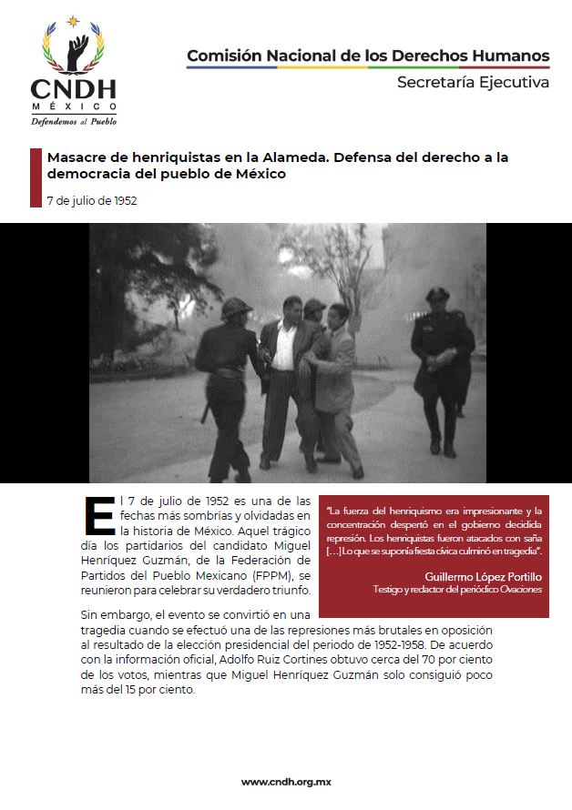 Masacre de henriquistas en la Alameda. Defensa del derecho a la democracia del pueblo de México
